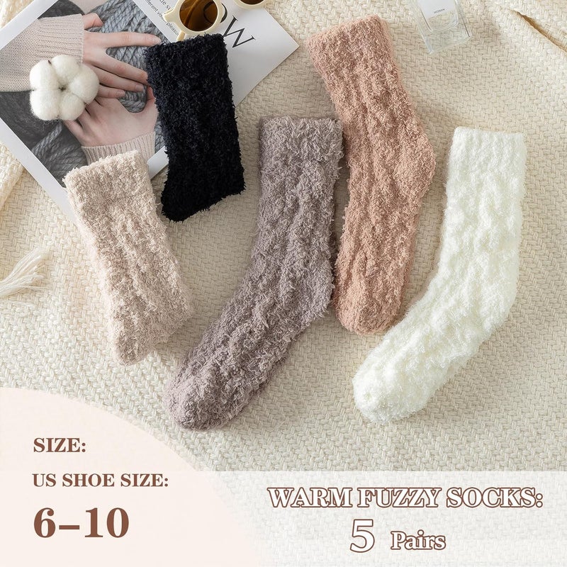 Premillow Fuzzy Socks for Women, Womens Winter Fluffy Socks 5 Pairs Ultra Soft Warm Fabric Sleeping Slipper Sock for Women - Image 2